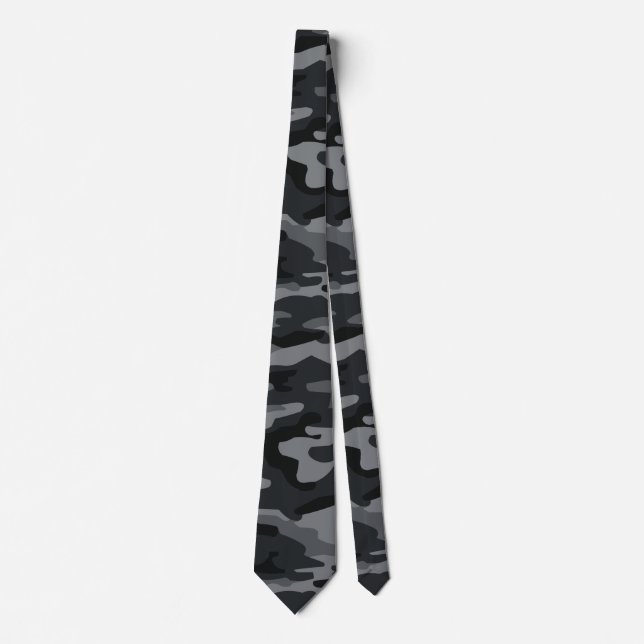 Svart & Grå Camo-fodral | Mörkt kamouflagemönster Slips (Framsida)