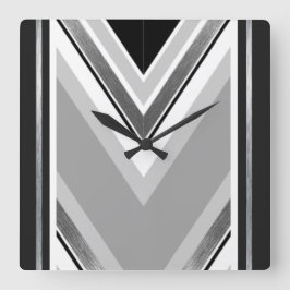 Svart, grå färg och diagonalt metalliskt randigt fyrkantig klocka