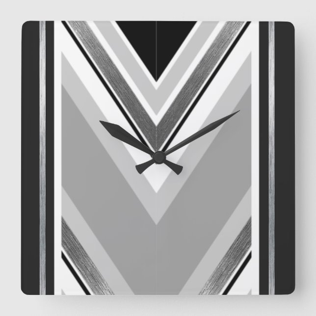 Svart, grå färg och diagonalt metalliskt randigt fyrkantig klocka (Framsida)