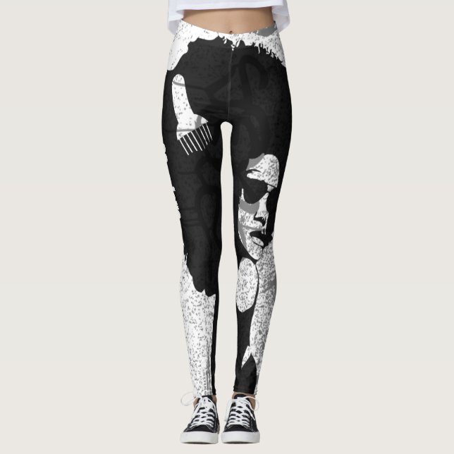 Svart-, grå färg- och grafittiafro leggings (Framsida)