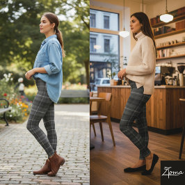 Svart Grå Fyrkantig Rutig Monokromatisk Tartan Leggings