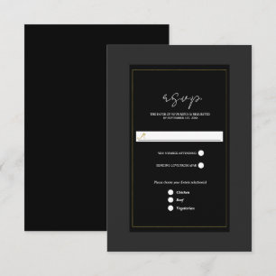 Svart Grå Guld Modern Minimal Bröllops-RSVP OSA Kort