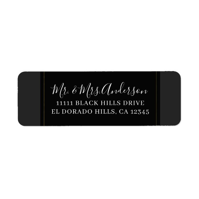 Svart Grå Guld Modern Minimal Elegant Bröllop Returadress Etikett (Framsidan)