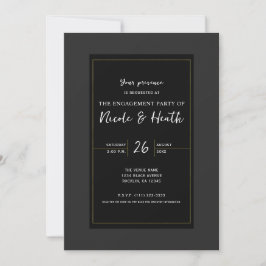 Svart Grå Guld Modern Minimal Elegant Förlovning Inbjudningar