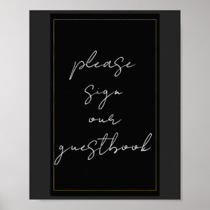 Svart Grå Guld Modern Minimal Gästbokskort Poster