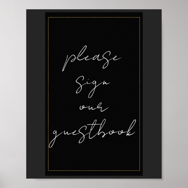 Svart Grå Guld Modern Minimal Gästbokskylt Poster (Framsidan)