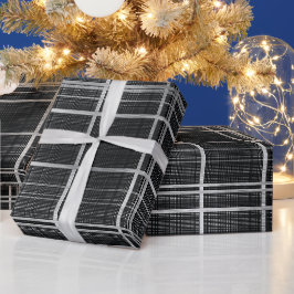 Svart Grå Industriell Rutnät Stål Plaid Mönster Presentpapper