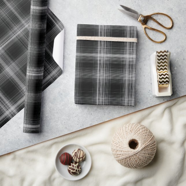 Svart Grå Industriell Rutnät Stål Plaid Mönster Presentpapper (Hantverk)