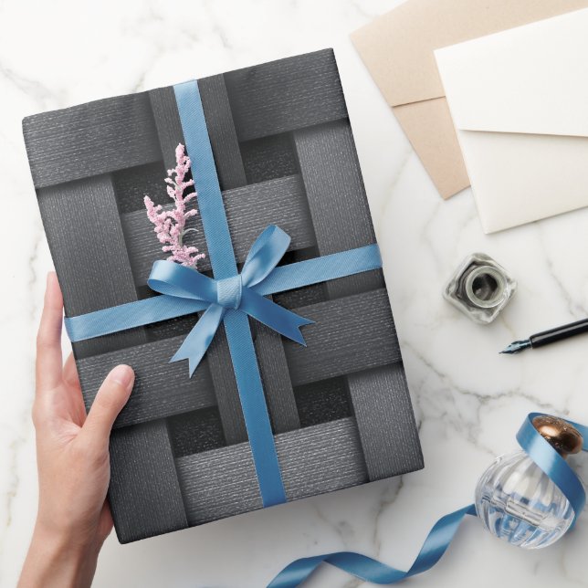 Svart Grå Industriell Rutnät Stål Plaid Mönster Presentpapper (Gifting)