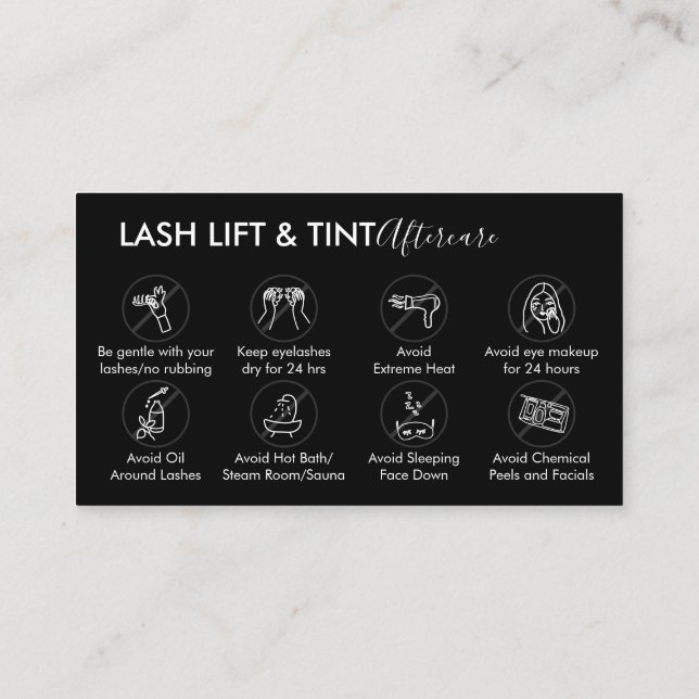 Svart Grå Lash Lift Färg Eftervård Instruktion Visitkort (Baksida)