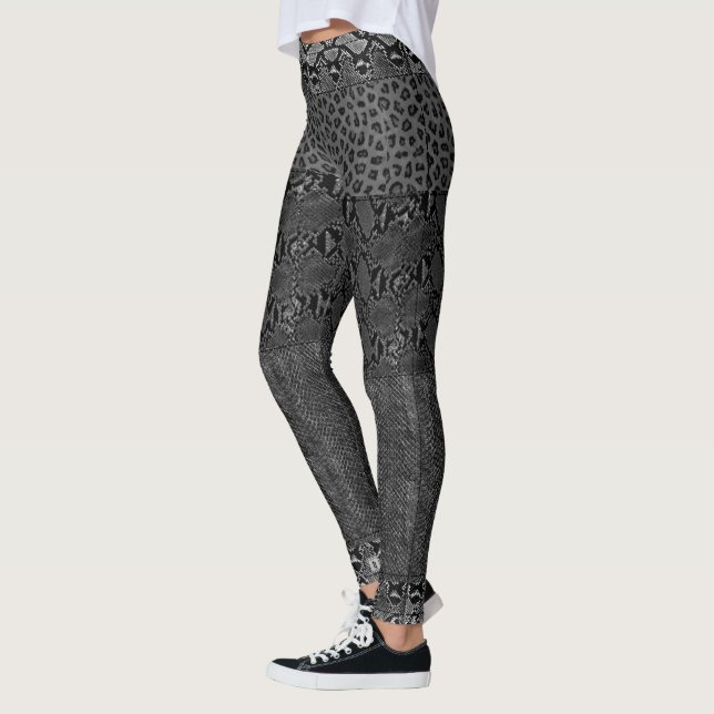 Svart grå mörk LeopardpytonormSnakeskin kobra Leggings (Vänster)