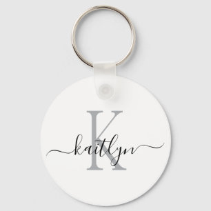 Svart Grå Namn Initial Monogram Nyckelring