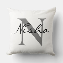 Svart Grå Personlig Familjenamn Monogram Kudde