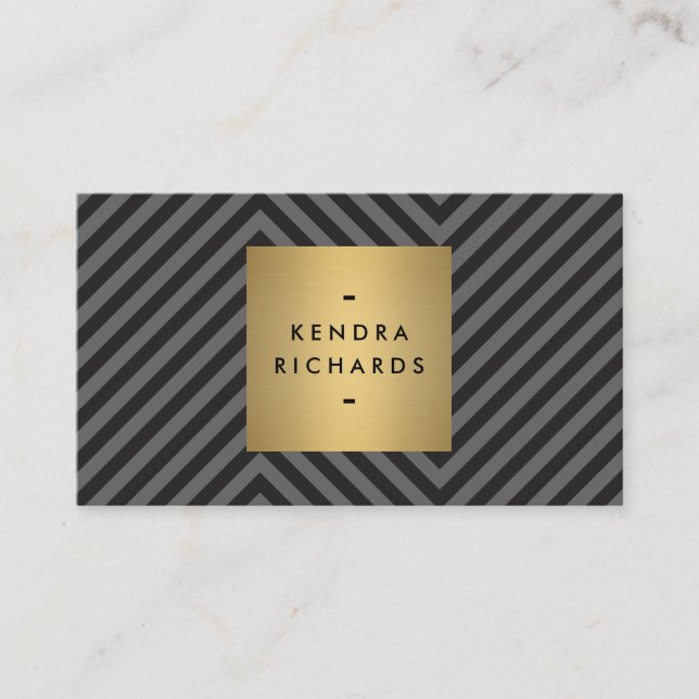 Svart Grå Randig Guld Minimalistisk Modern Visitkort (Framsida)