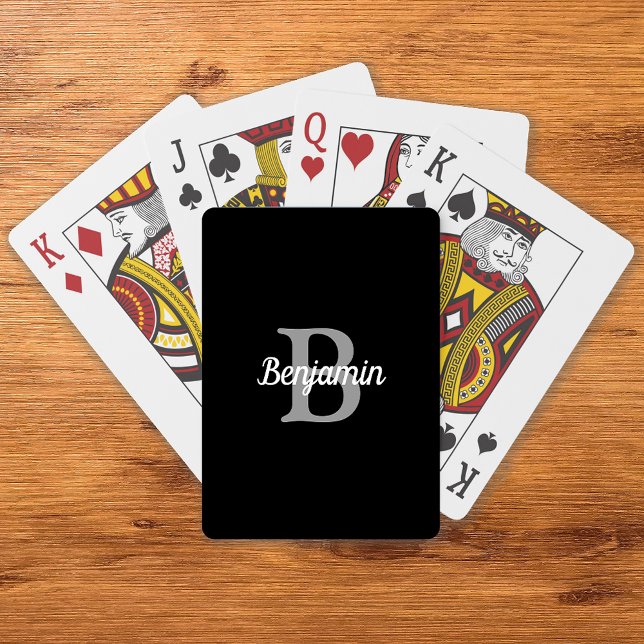 Svart Grå Vit Retro Monogram Personlig Casinokort (Skapare uppladdad)
