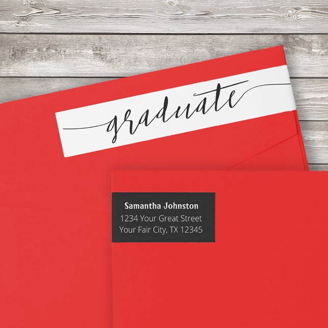 Svart Graduate Script Modern Wrap Around Etikett (Skapare uppladdad)