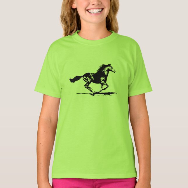 Svart grafisk hingsthäst t-shirt (Framsida)