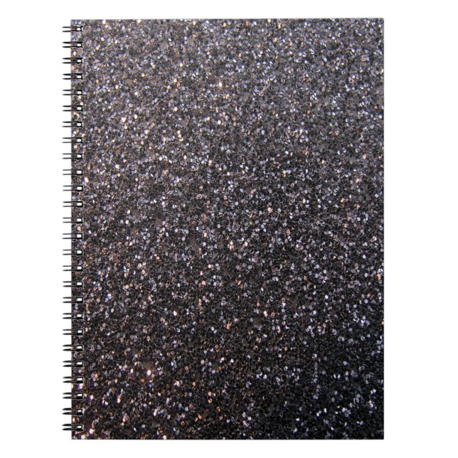 Svart grafiskt fauxglitter anteckningsbok med spiral (Framsidan)