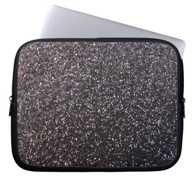 Svart grafiskt fauxglitter laptop sleeve (Framsidan)