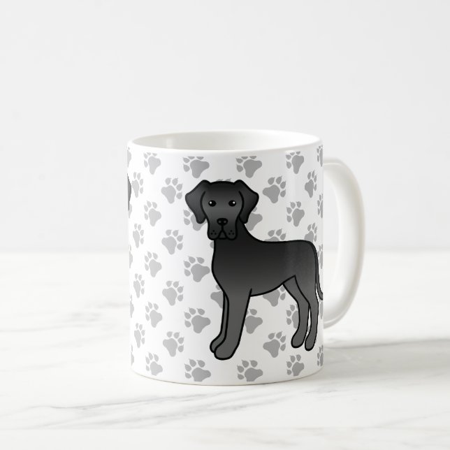 Svart Grand Danois Söt Tecknad Hund Kaffemugg (Framsida höger)