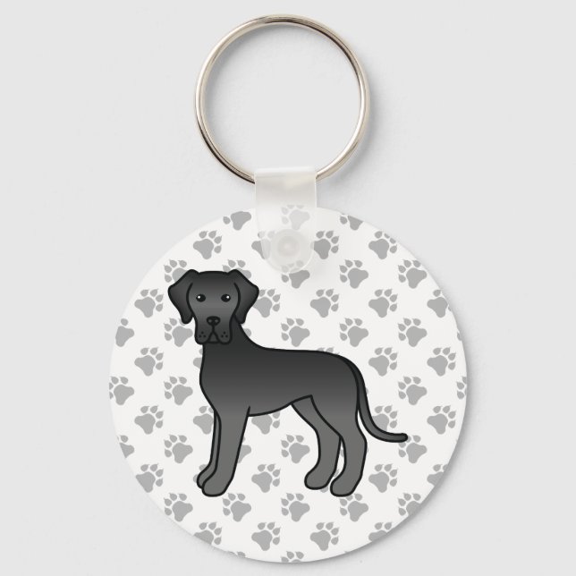 Svart Grand Danois Söt Tecknad Hund Nyckelring (Framsida)