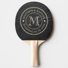Svart Granit Sten Bröllops Monogram Pingisracket