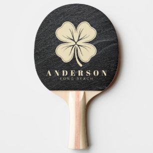 Svart Granit Sten Fyrklöver med Namn Pingisracket