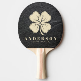 Svart Granit Sten Fyrklöver med Namn Pingisracket