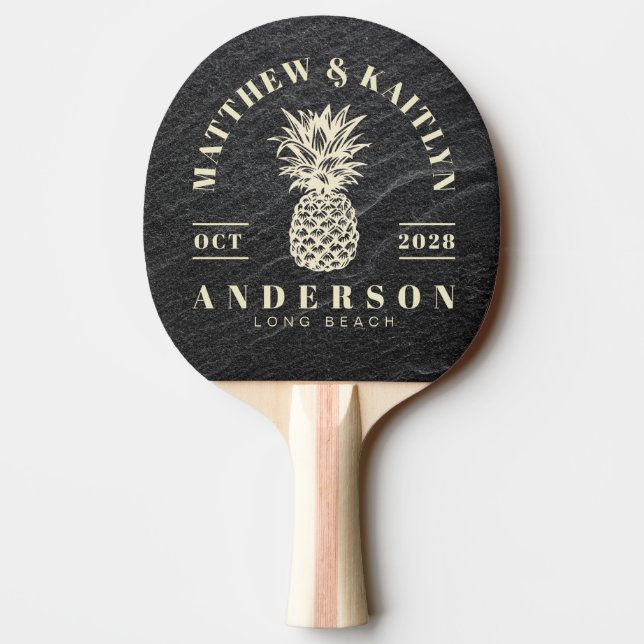 Svart Granit Sten Tropisk Ananas Bröllop Pingisracket (Baksidan)