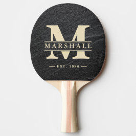 Svart granit stenen monogram & namn överlägg pingisracket