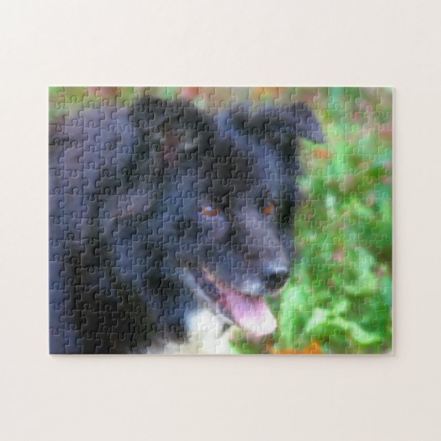 Svart Gräns Collie Hund Art Photo Painting Pussel (Horisontell)