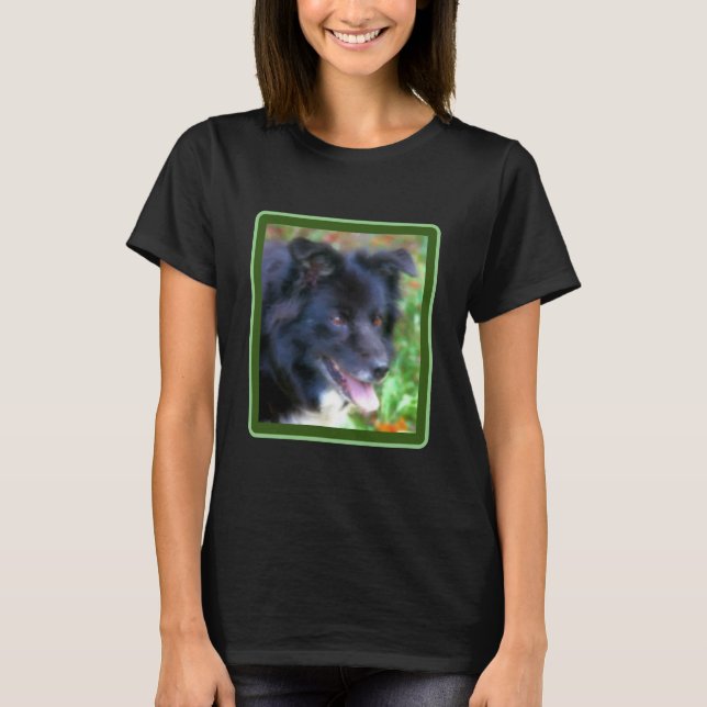 Svart Gräns Collie Hund Art Photo Painting T Shirt (Framsida)