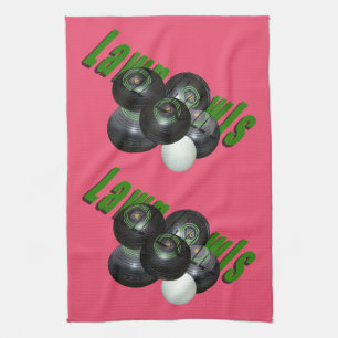 Svart Gräsmatta och Grönt Lawnbowls Logotyp, Rosa Kökshandduk