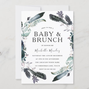 Svart Grått-andedräkt Baby och Brunch Babykläder Inbjudningar