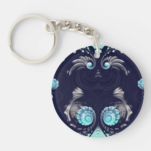 Svart Grått Blue-Abstrakt Fractal ~ Keychain (Framsidan)