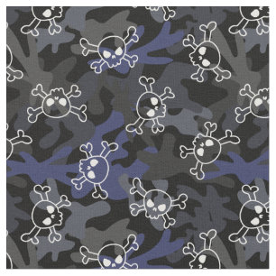 Svart Grått Blue Camo Mönster Döskallar Tyg
