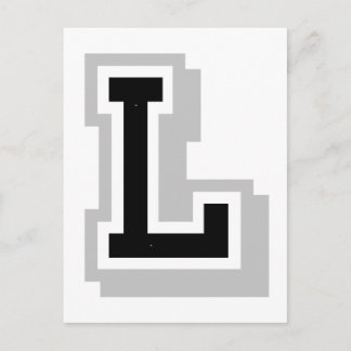 svart grått brev L Vykort