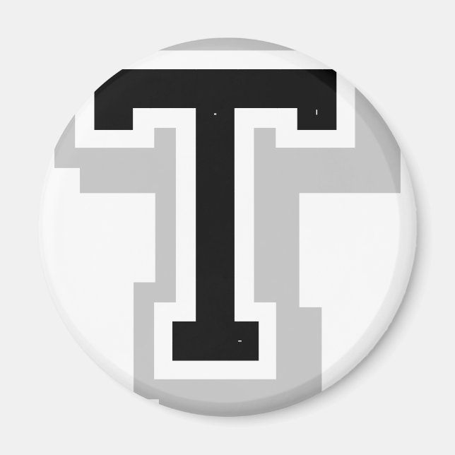 svart grått brev T Magnet (Framsidan)