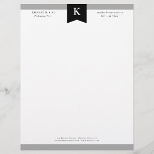 Svart Grått-Elegant, fet Monogram kontaktinformati Brevhuvud