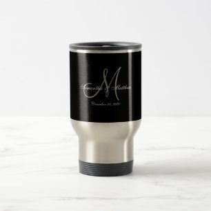 Svart grått elegantt Monogrambröllop Resemugg