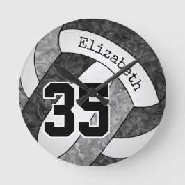 Svart grått-flickors volleyball team färg anpassni rund klocka