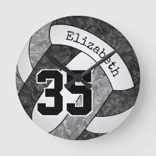 Svart grått-flickors volleyball team färg anpassni rund klocka
