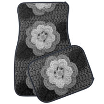 Svart Grått Flowers Artisan Crochet Print Set Set