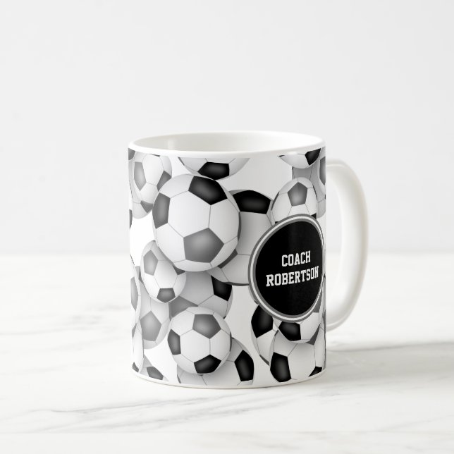 Svart grått-fotbollar team färg-bussgåvor kaffemugg (Framsida höger)