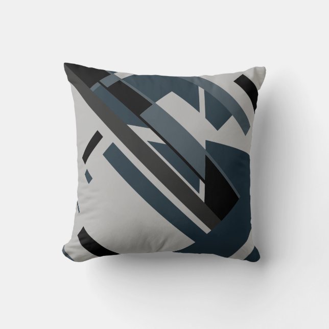 Svart Grått Geometric Diagonal Abstrakt Art Kudde (Framsida)