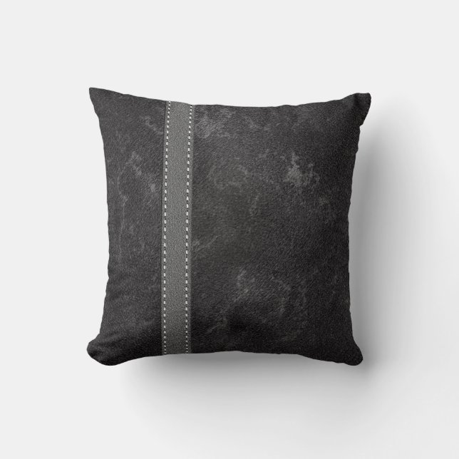 Svart Grått Graphic Faux-läder och fiberdesign Kudde (Framsida)