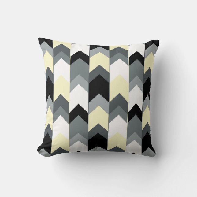 Svart, grått, gult-chevron kudde (Framsida)