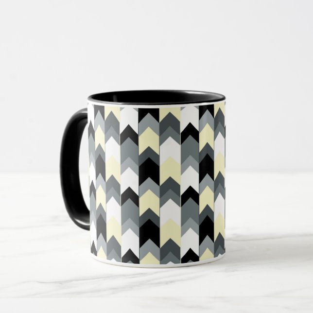 Svart, grått, gult-chevron mugg (Framsida vänster)