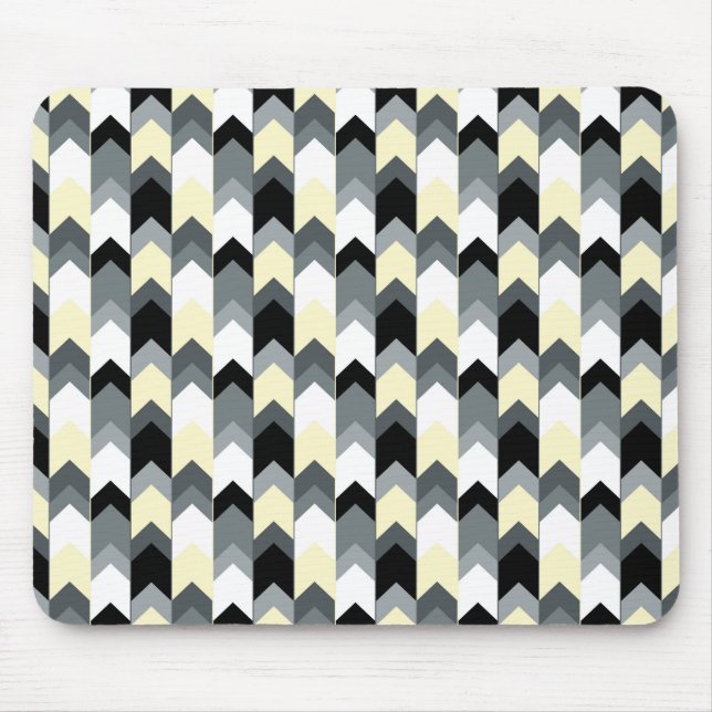 Svart, grått, gult-chevron musmatta (Framsidan)