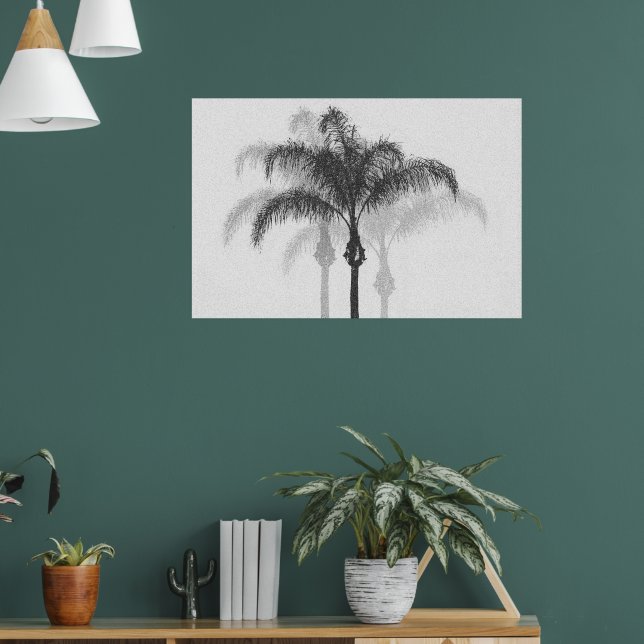 Svart Grått Handflatan Träd-fotografisk Poster Art (Vardagsrum 1)
